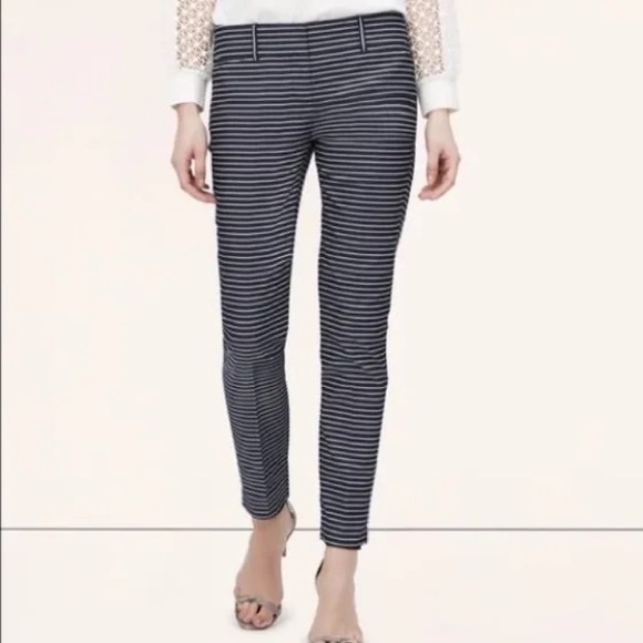 LOFT Pants - LOFT Riviera Striped Marisa Chambray Denim/White Cropped Pants Size 4
